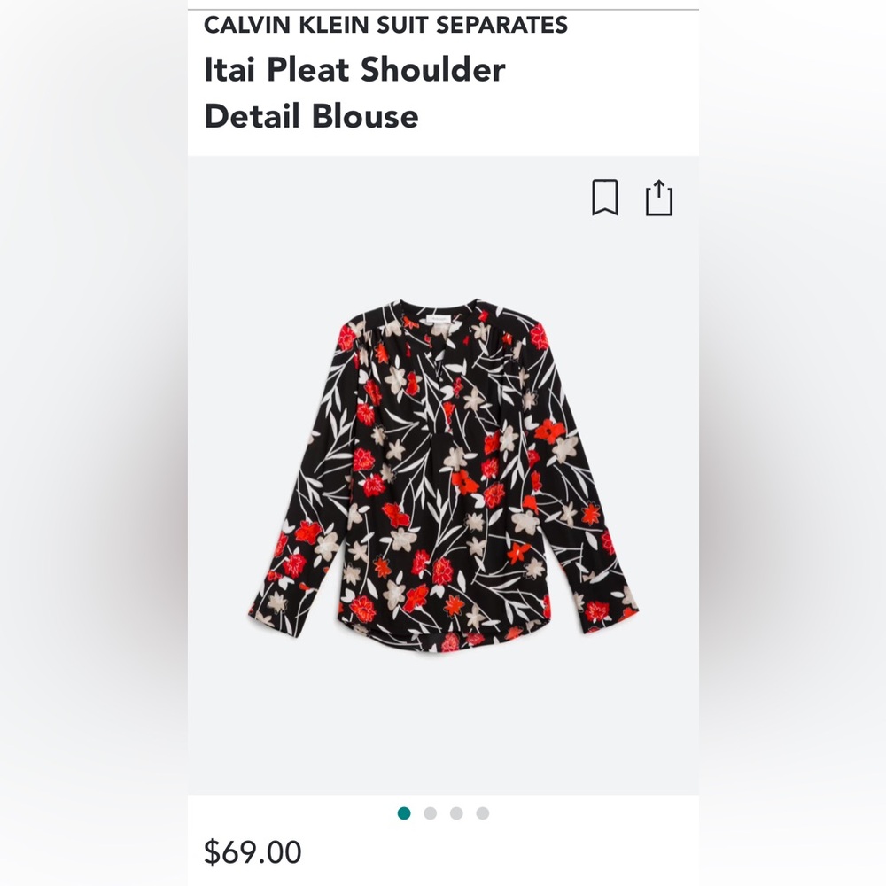 Calvin Klein Itai Pleat Shoulder detail blouse NWT